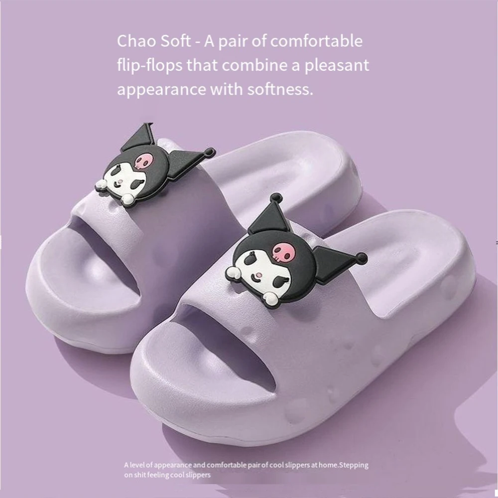 Фото Мультяшные тапочки Cinnamoroll Kuromi Sanrio Kawaii, милые аниме-тапочки для девочек, летние, для дома, ванной, душа, нескользящие сандалии для студенток №3