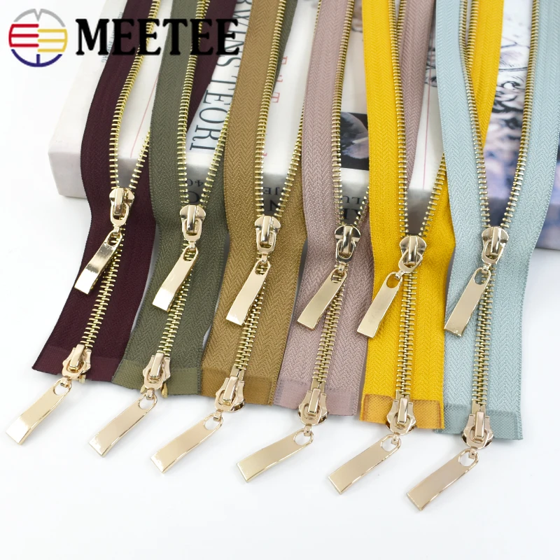

1pc Meetee 80/100/120cm Auto Lock Metal Zipper Double-slider Zippers for Jackets Coat DIY Bag Clothing Sewing Accessories