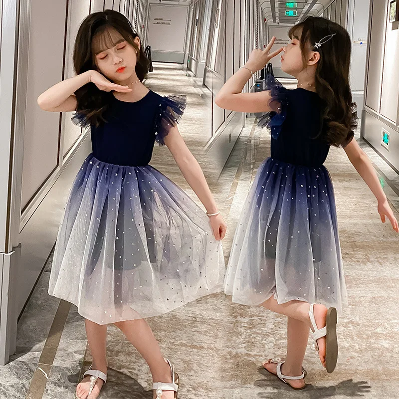 

Girls Dress Summer 2022 New Little Girl Princess Dress Foreign Style Mesh Skirt Gradient Polka Dot Cake Skirt