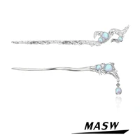 masw women jewelry pin metal barrette clip hairpins blue beads bridal tiara hair accessories wedding hairstyle design tools