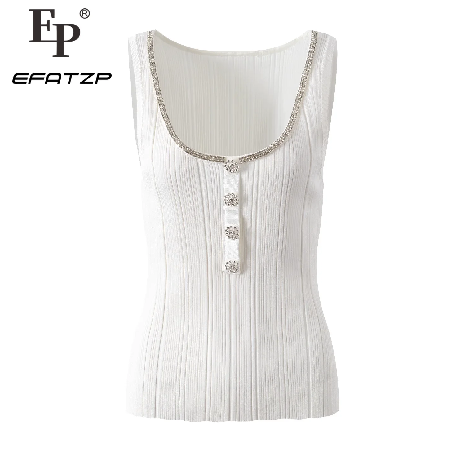 Женский дизайнерский Топ со стразами без рукавов эластичный облегающий вязаный