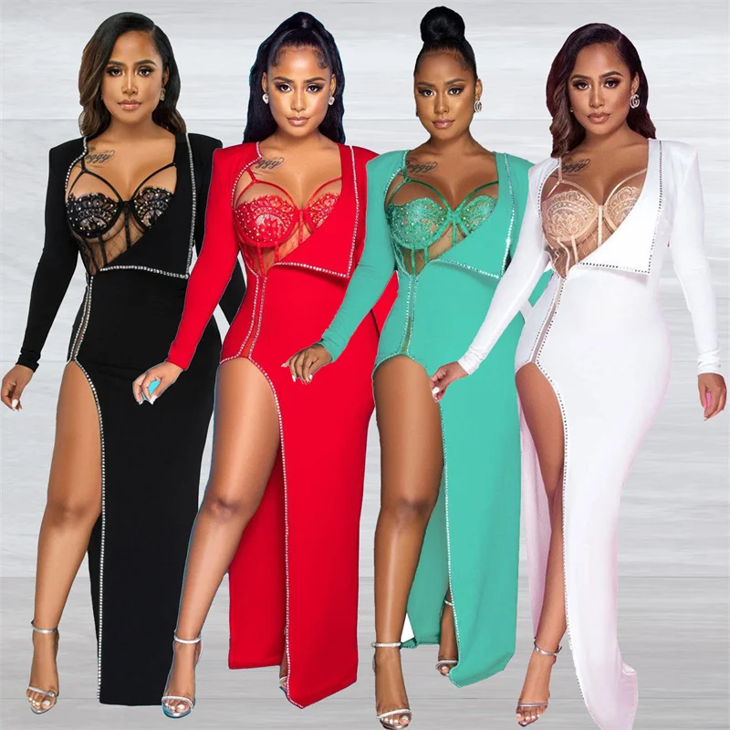 Сексуальные блестящие вечерние платья с высоким разрезом женское платье для