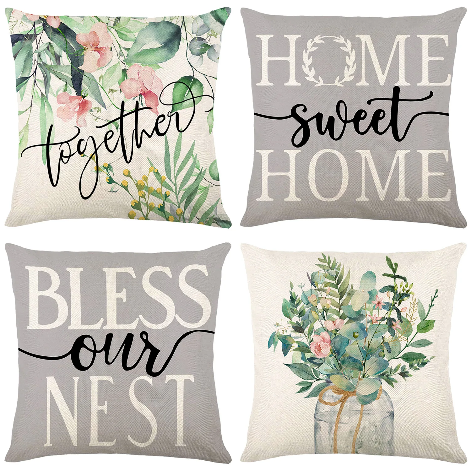 

Sweet Home Pillow Case Together Flower Cotton Flower Pillows Case for Bedroom Garden Chair Pillow Cover Room Aesthetics 45x45