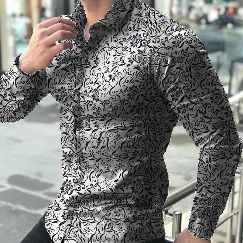 Stylish Printed Lapel Button Loose Korean Shirts Men's Clothing 2022 Autumn New Oversized Casual Tops All-match Shirt