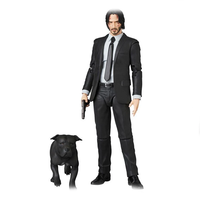 John Wick With Dog Black Dog Maf85 Action Figurine Pvc Model Sculpture Dolls Toys Gifts