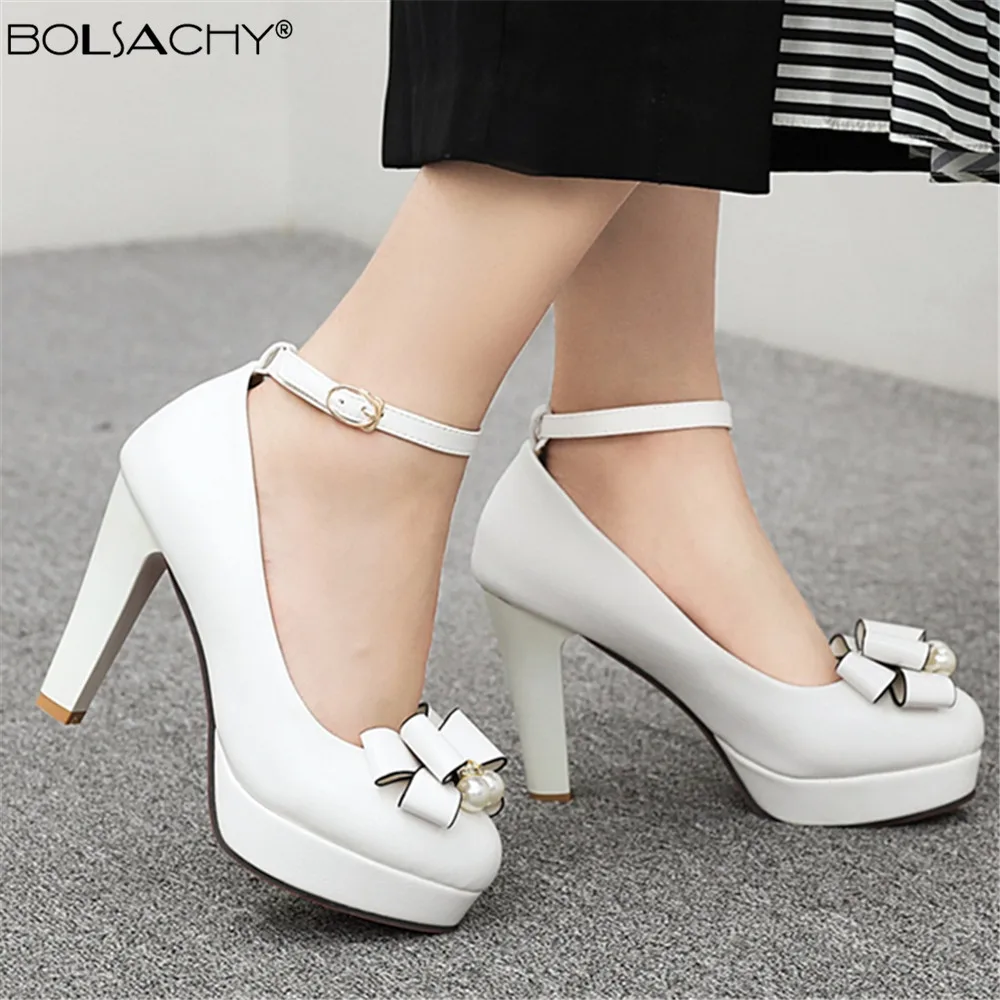 

Spring Autumn Ankle Strap Pumps Women White Wedding Dress Shoes Ladies Platform High Heels Zapatos De Mujer 2023 New Black Pink