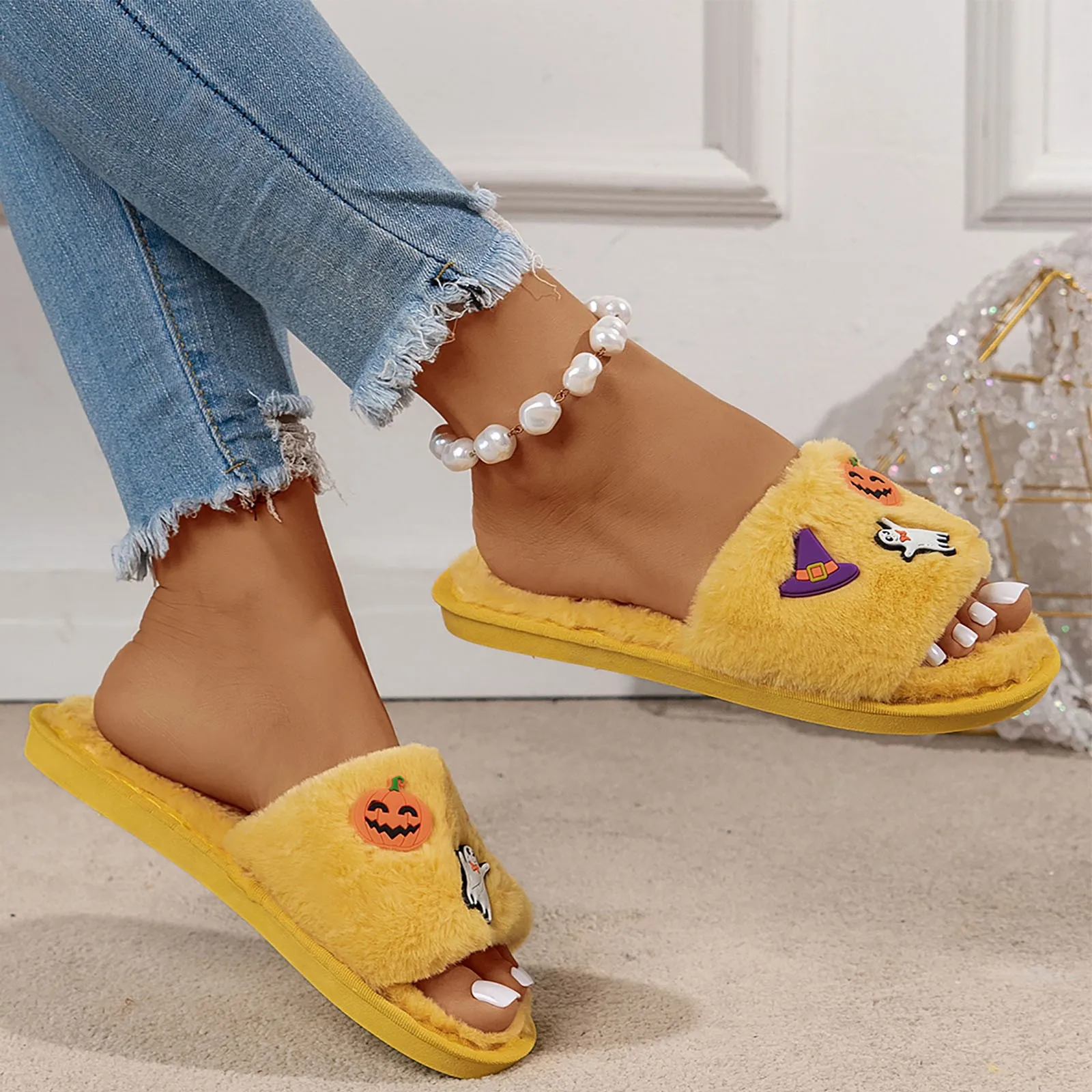 Тапочки женские хлопковые с открытым носком модная теплая Домашняя обувь