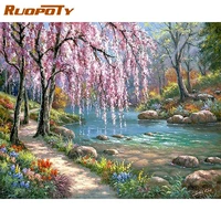 ruopoty diy pictures by number river scenery kits drawing on canvas painting by numbers tree hand painted gift home decoration