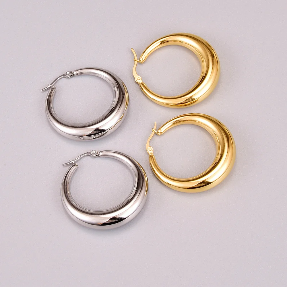 

Stainless Steel Polished Circular Hoops Women's Earrings Exaggerated Style for Girls Trendy 14K Gold Plated Jewelry