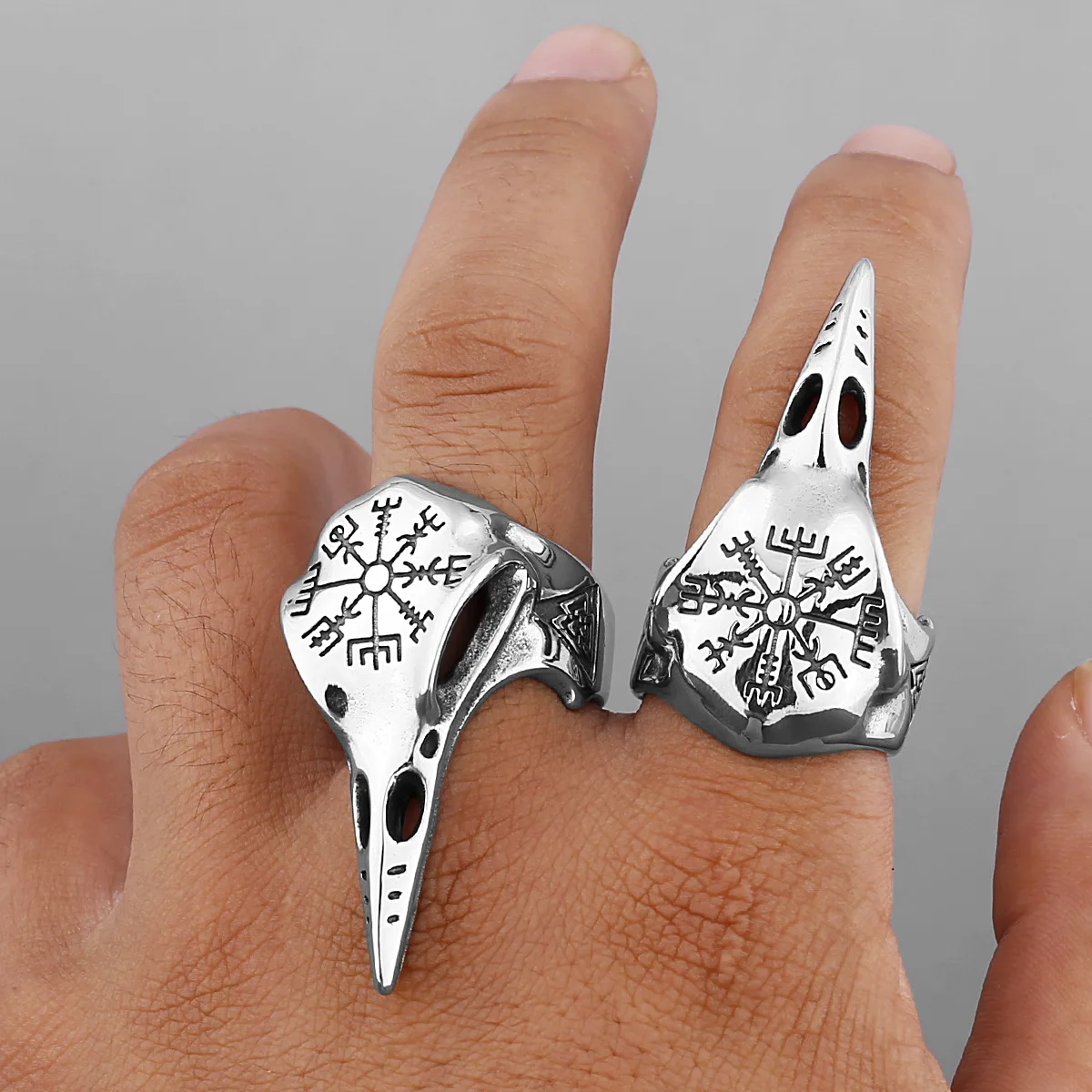 

Vintage Odin Crow Skull Men's Ring Gothic Stainless Steel Compass Rings For Men Viking Accessories Valknut Ring Amulet Pattern