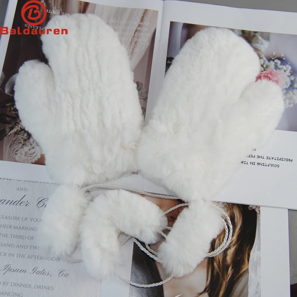 Winter Girls Warm Soft Genuine Fur Glove Good Elastic Women Real Fur Gloves Handmade Knitted 100% Natural Rex Rabbit Fur Mittens