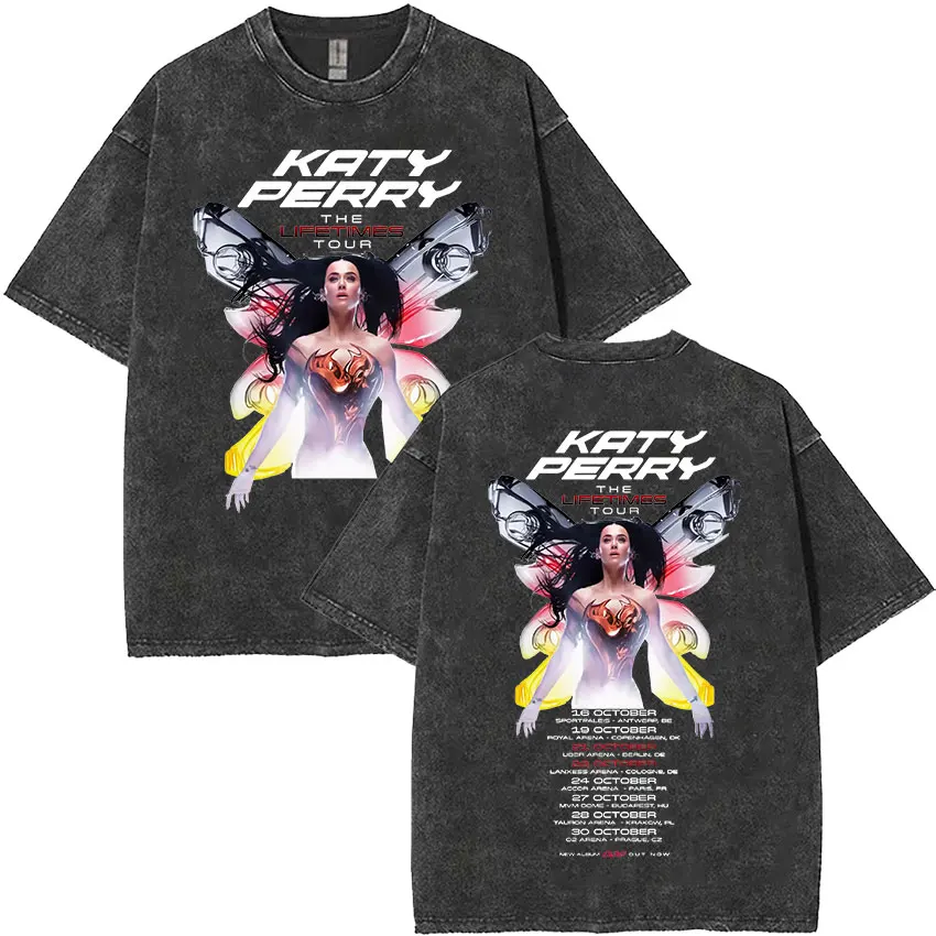 Футболка с альбомом Singer Katy Perry The Lifetimes Tour 2025 мужская и женская винтажная стираная