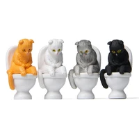 1pc cute animal cat sitting on closestool toilet pvc model miniature crafts micro landscape home garden decor figure toys