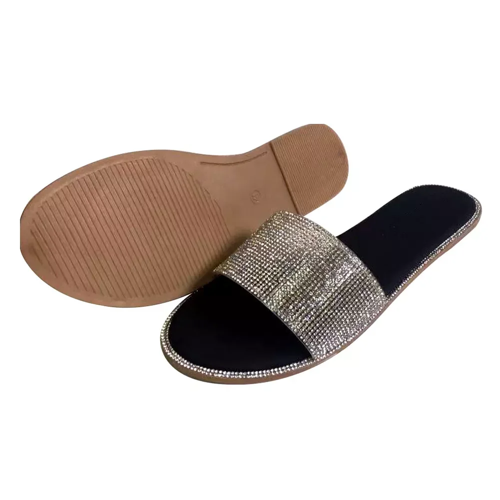

EVA Summer Travel Open Toe Fashion Beach Non Slip Shoes Roman Casual Flat Bottom Women Diamond Slipper Flip Flop