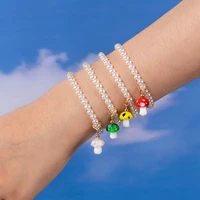 4pcsset cute acrylic pearl beaded bracelet for women mixed colors tiny mushroom adjustable delicate new fashion trend jewelry