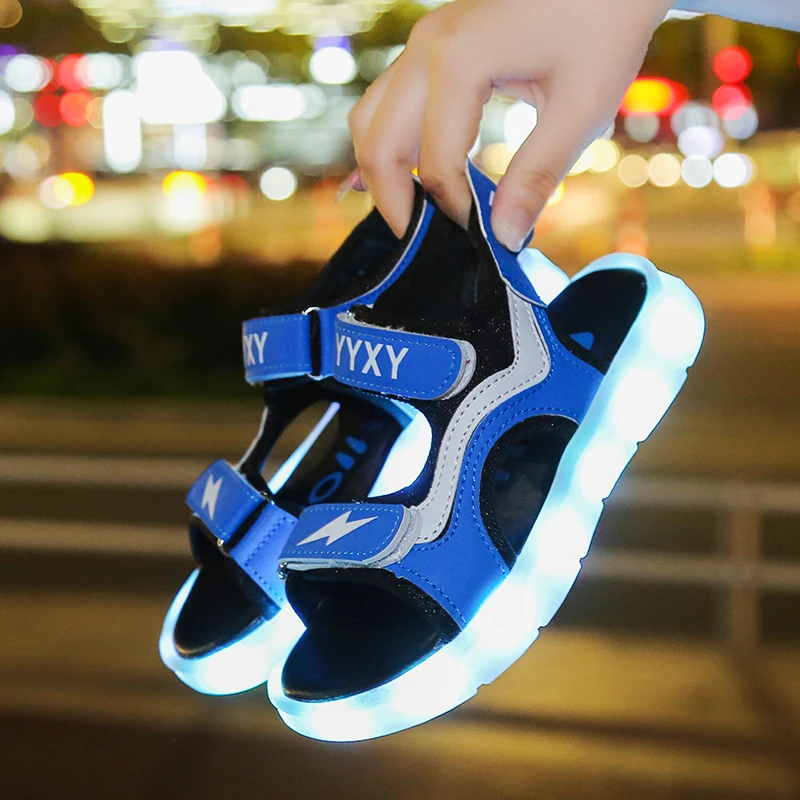 

Summer Children Luminous Sandals Girls Charging Lights Led Shoes Fashion Boys Slippers Soft Kids Toddler School Sandals Light