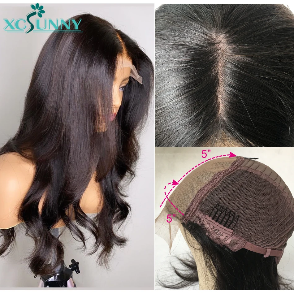 

5x5 PU Scalp Silk Top Lace Front Wig Human Hair 180 Density Wavy Brazilian Transparent Lace Frontal Wig Pre Plucked xcsunny