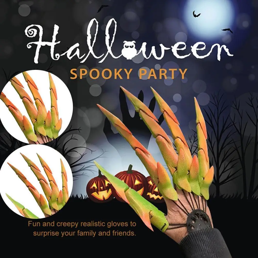 

Horror Articulated Fingers Movable Flexible Joint Finger Claw Props Halloween Costume Party Gloves Claw Funny Ghost Cosplay Q3l8