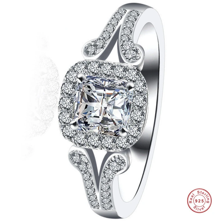 

S925 Silver Square Wedding Ring Cubic Zirconia Women Rings