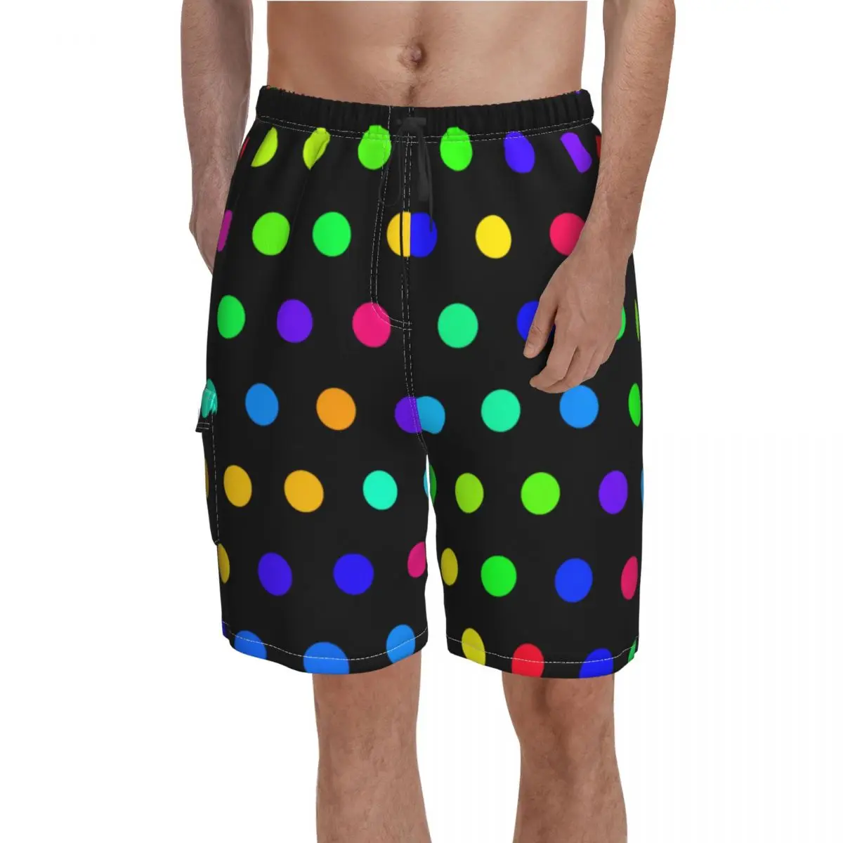 

Cute Rainbow Polka Dot Board Shorts Colorful Polka Dots Modern Beach Short Pants Hot Male Classic Customs Swimming Trunks 2XL