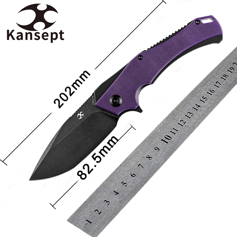 Kansept Mini Hellx T2008A6 Pocket Folding Knife Black TiCn Coated D2 Blade Purple G10 Handle Folding Camping Hunting Knife EDC