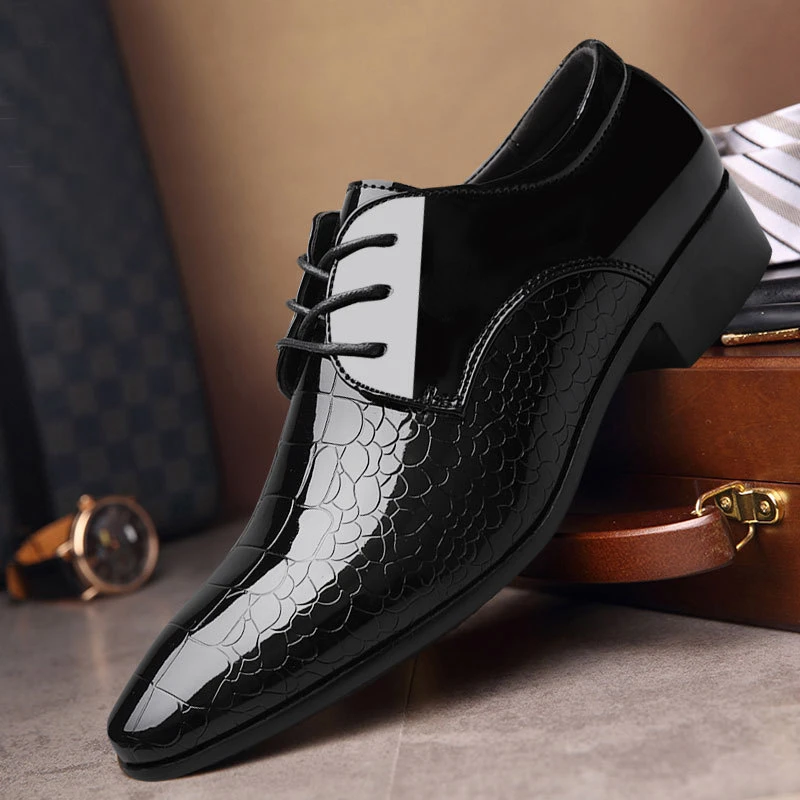 

2022 New Men's Leather Casual Shoes Crocodile Pattern Business Shoes Men's Lace Up Fashionable Leather Shoes Men's Casual Shoes