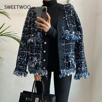 women sweater jacket korean autumn winter foreign retro v neck fringe mix color loose long sleeve knit cardigan female tide chic