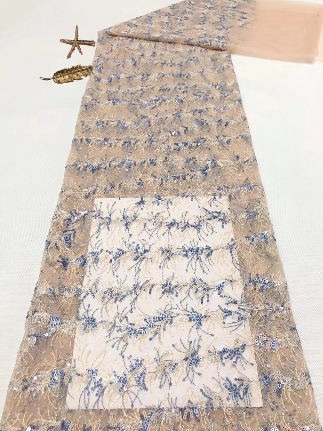 Популярное Африканское бежевое Сетчатое кружево с вышивкой и красивым узором из