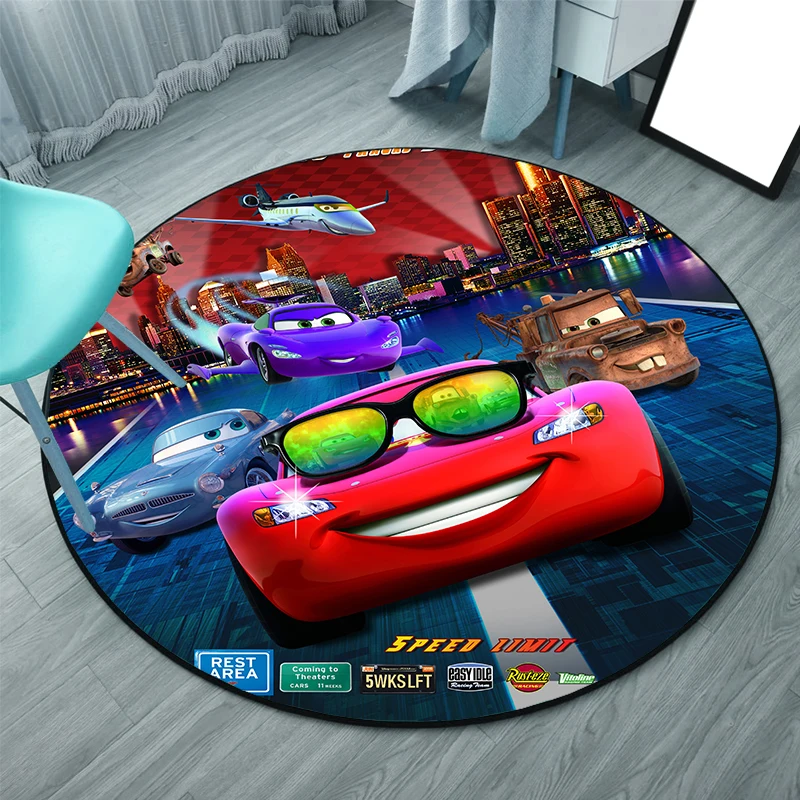 Disney Lightning McQueen Carpet 100cm Cars Round Mat Kids Play Rugs Baby Room Game Floor Living Room Cartoon Carpet images - 6