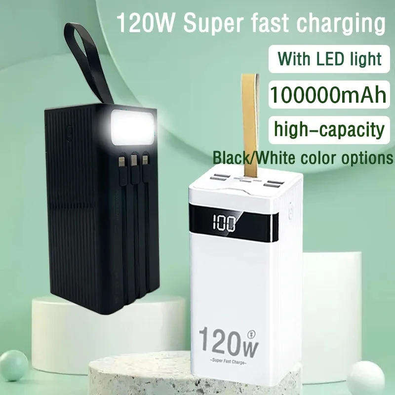

Free Shipping Mobile Power Supply 100Ah, Large Capacity, 120W Ultra Fast Charging Intelligent Digital Display Screen, with LED