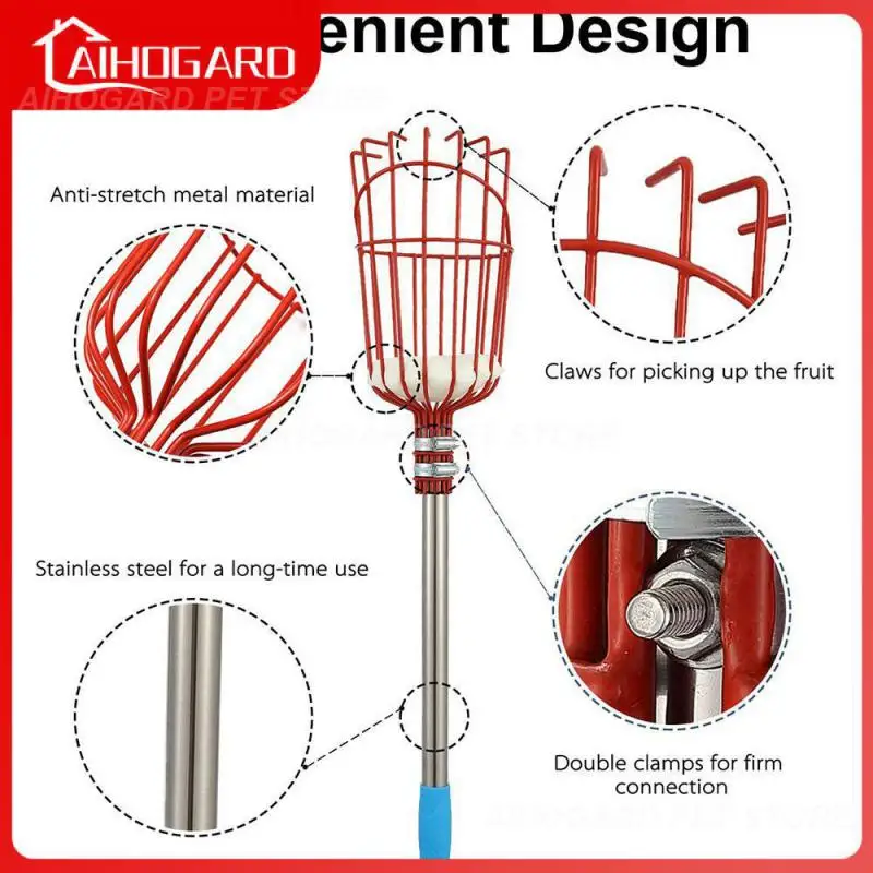 

Fruit Collector Steel Sturdy Picking High Altitude Pole Portable Fruit Picking Machine Garden Tools Red Fruit Picker Adjustable