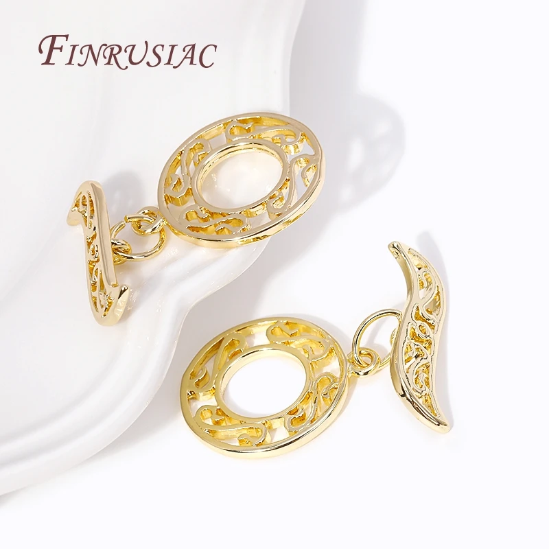 

18K Gold Plated Hollow Round OT Clasp For Necklace Bracelets Making,Fashion Brass Toggle Clasp For DIY Jewelry Accessories