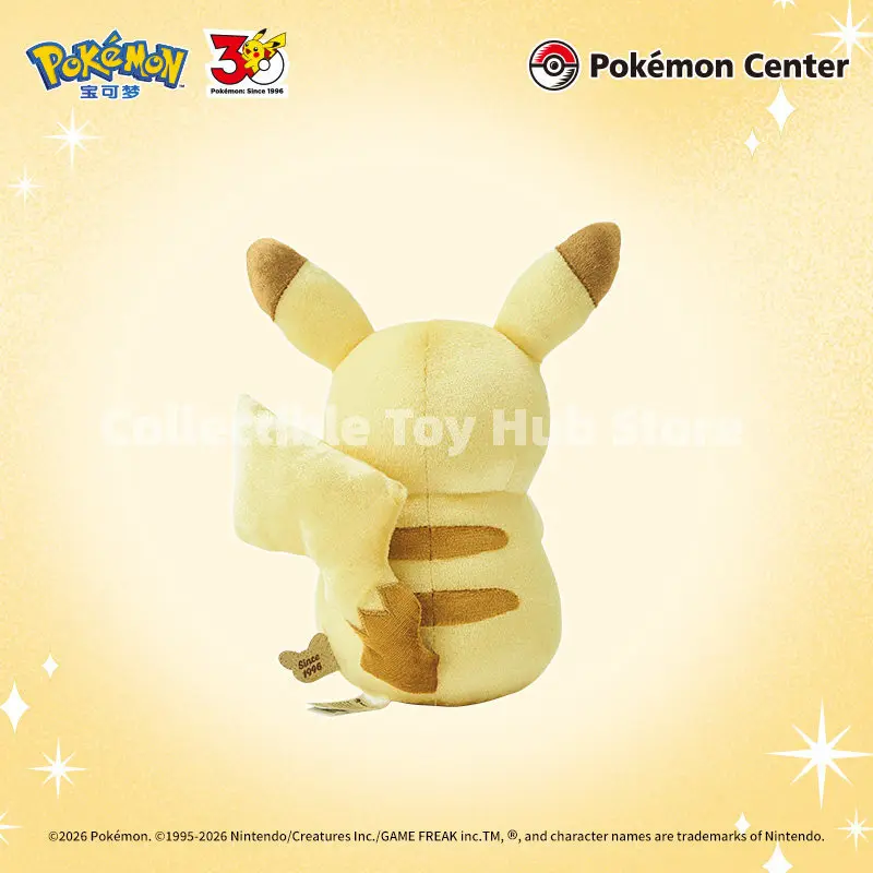 Фото Оригинальная плюшевая кукла Пикачу к 30-летию Pokemon Center, коллекционная мягкая игрушка с покеболом и бантом, милый подарок №4