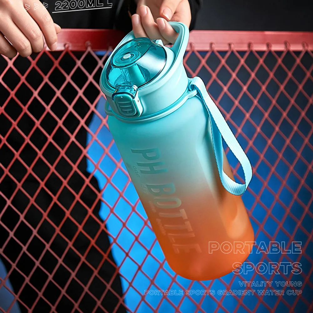 

2200ML Outdoor Large Capacity Sport Water Bottle Creative Durable Cup Bounce Cover Outdoor Leakproof Straw Cups With Scale