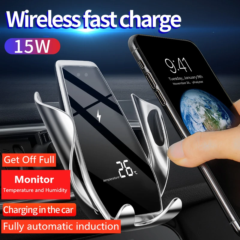 

Automatic Clamping 15W Fast Car Wireless Charger For Samsung S20 S10 iPhone 12/11 Pro XS Infrared Sensor Phone Holder Cargador