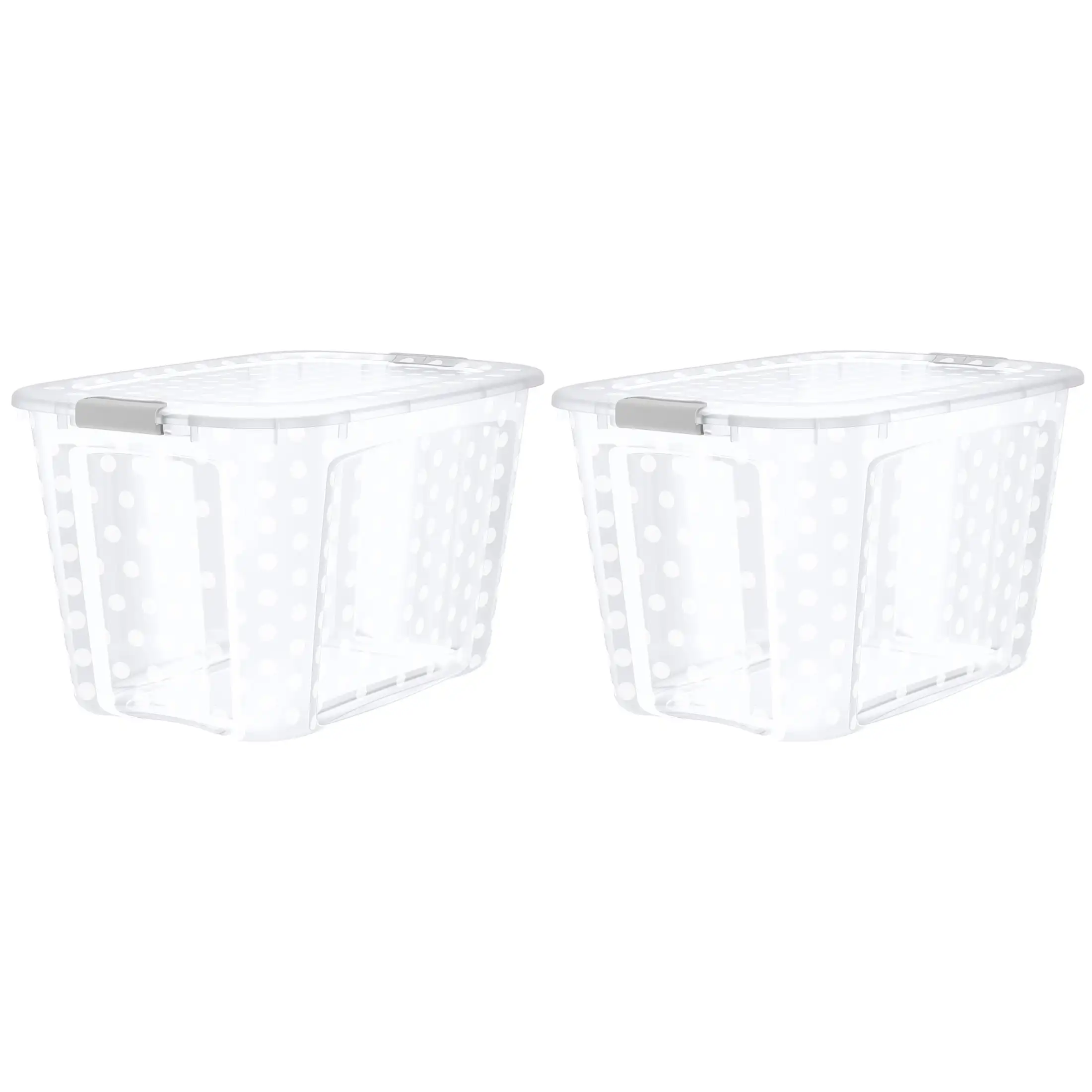 

122 Quart Clear Polka Dot Plastic Latching Lid Tote, Set of 2