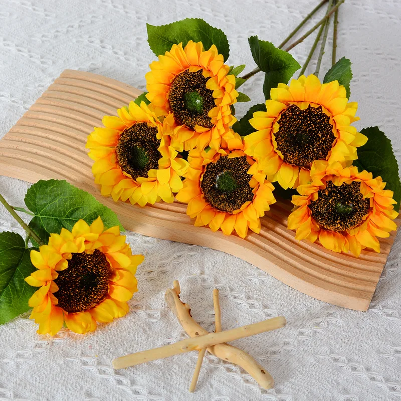 

European Sunflower branch fake Flowers silk flores artificiales for home party Wedding decoration babyshower room decor wreath