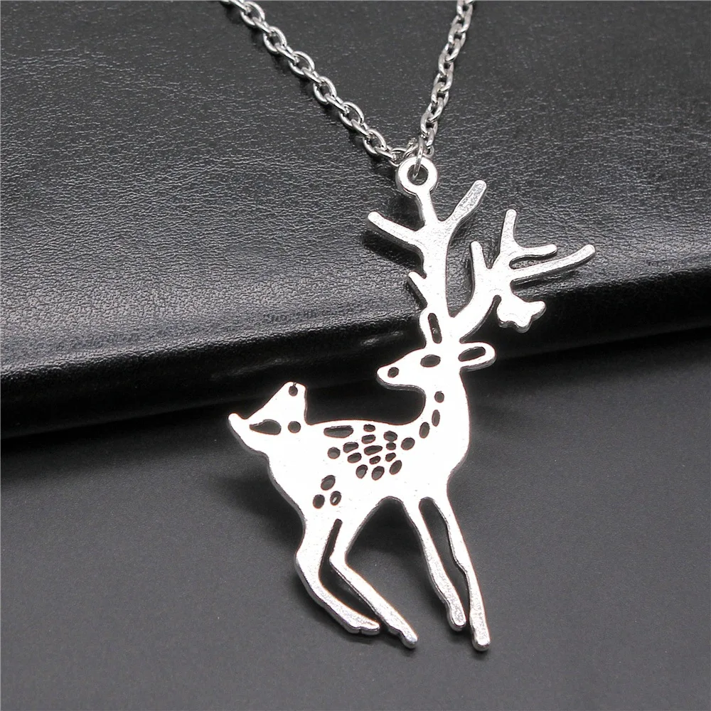 Ожерелье с подвеской в виде оленя для мужчин и женщин, винтажная бижутерия, длинная цепочка, 2 цвета, 60 х47 мм
