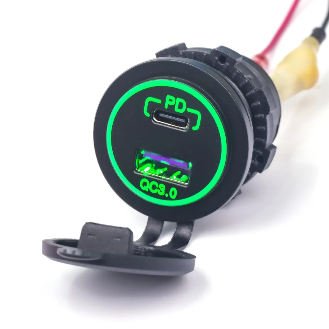 

Универсальное автомобильное зарядное устройство ABILKEEN Type-C + QC3.0, быстрая зарядка, 12 В-24 В постоянного тока, водонепроницаемая розетка с USB-портом, синий, зеленый, красный светодиодный светильник