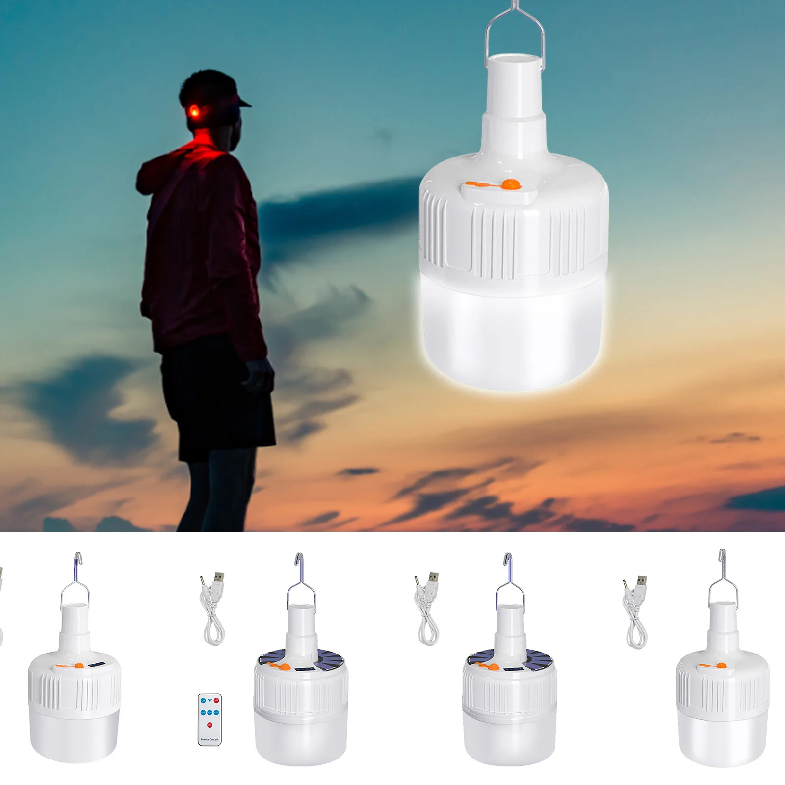 

Solar+USB Night Market Stall Lamp Waterproof 21W Portable Lamp Power Display Garden Hanging Lamp with Hook Lighting Accessories