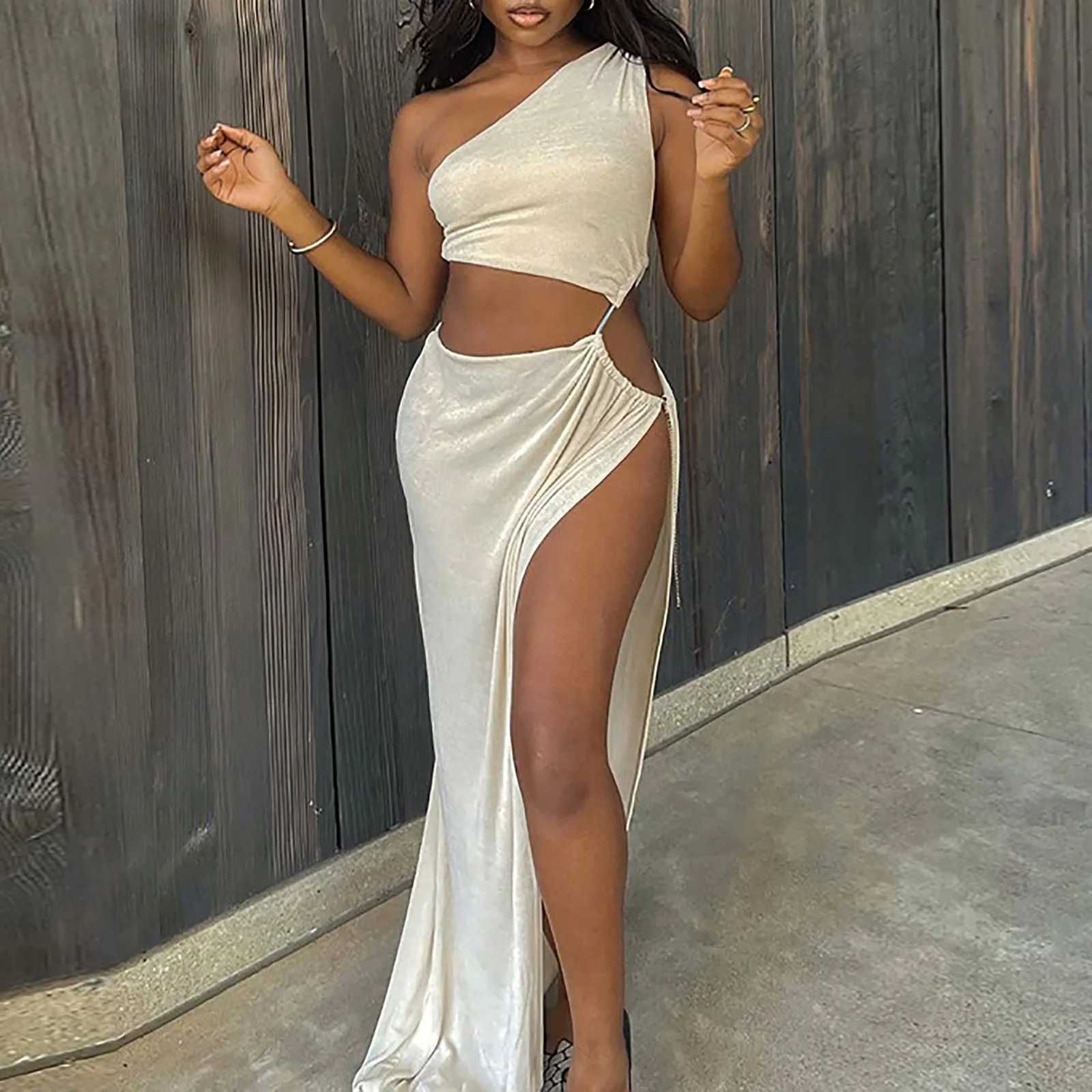 

Женское платье, сексуальное облегающее платье без рукавов, с вырезом на плечах, с низким вырезом, с Боковым Разрезом, официальное Клубное платье