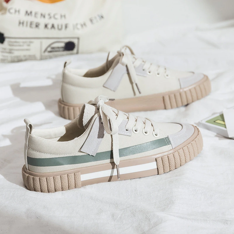 Women Shoes 2022 New Spring Fashion Women Canvas Shoes Casual Flats Striped Casual Vulcanize Shoes Fashion Style Female Sneakers