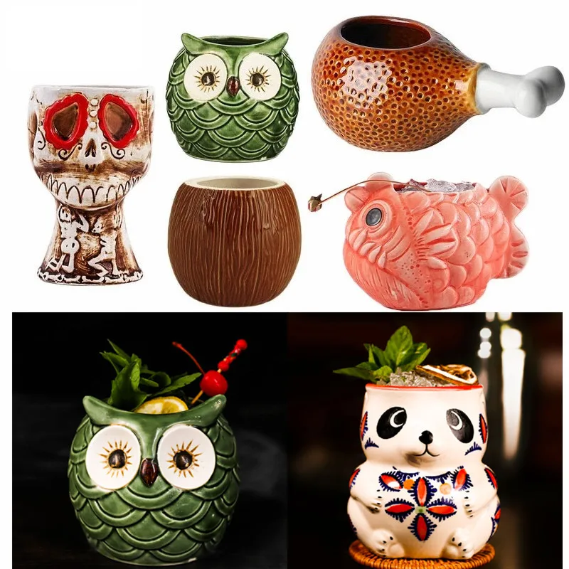 

Funny Tiki Mugs Ceramic Hawaiian Luau Party Mugs Drinkware Bar Animal Cocktail Beer Tiki Cup Cute Panda Exotic Wine Cup Bar Tool