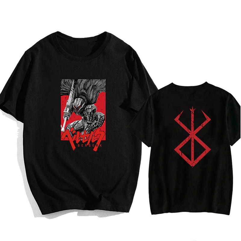 

Футболки Berserk с принтом Аниме Манга и кишки, уличная одежда для мужчин и женщин, модная оверсайз футболка с круглым вырезом, хлопковые футбол...