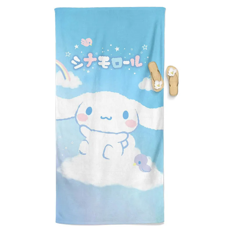 Пляжное полотенце Cinnamoroll Kawaii мультяшное летнее портативное из волокна для