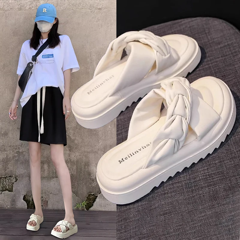 

Тапки женские на платформе и резиновой подошве, повседневные мягкие сланцы, ПУ, для досуга, домашние тапочки, средний размер, лето 2023