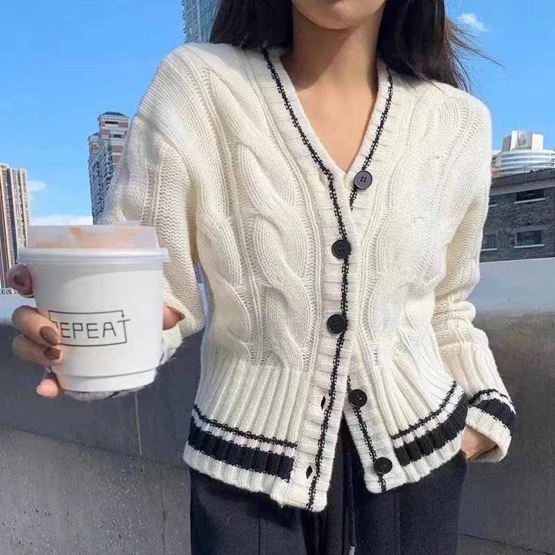 Осенне-зимний однобортный свитер в стиле пэчворк модный теплый мягкий кардиган