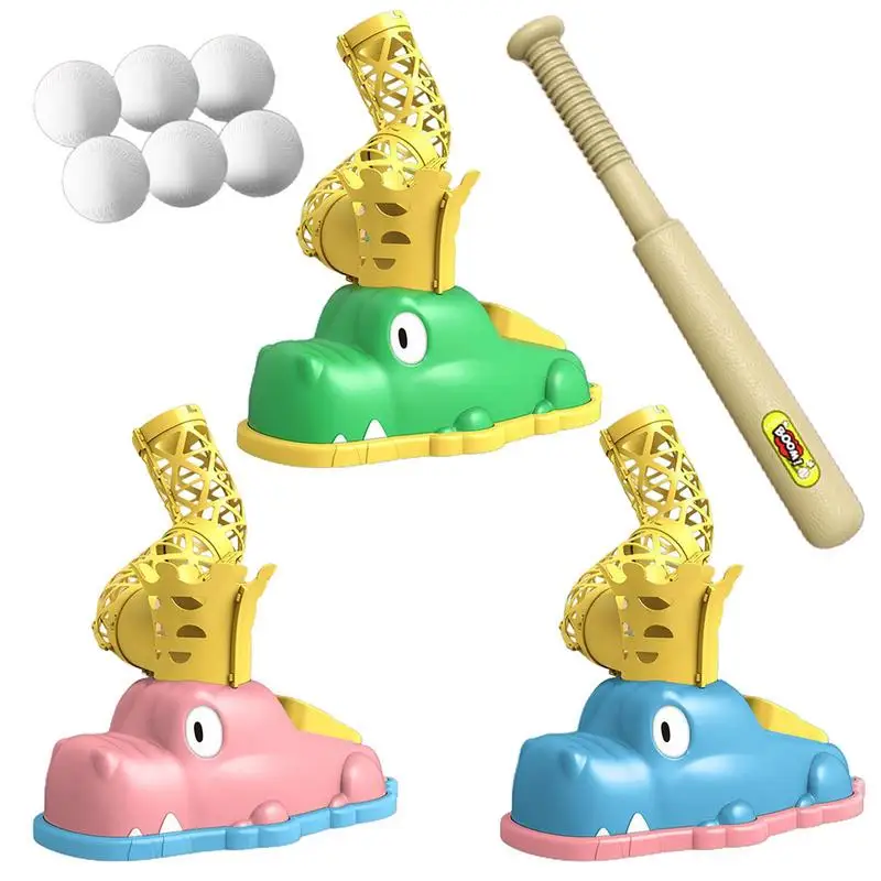 

Baseball Pitching Machines Cute Alligator Shape Kids BaseballToy A Pitch Baseball Batting Machine With Flexible Bat And 6