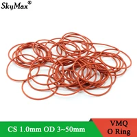 50pcs vmq o ring seal gasket thickness cs 1mm od 3 50mm silicone rubber insulated waterproof washer round shape nontoxi red