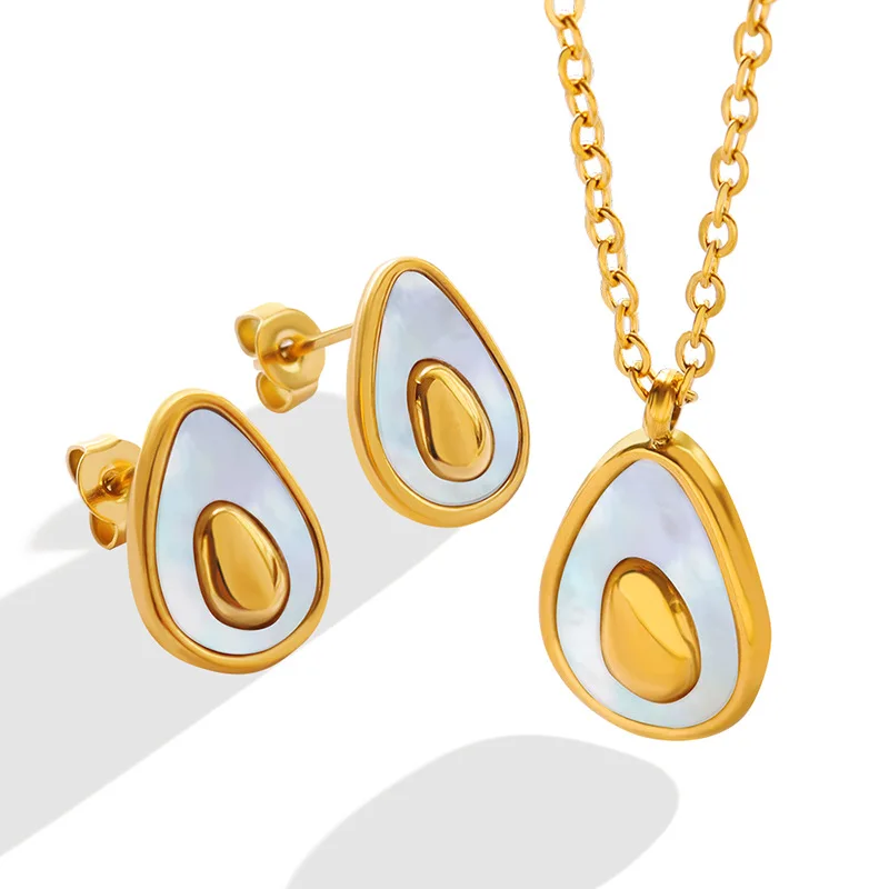 

2022 New Personality Jewelry Sets Small Fresh and Versatile Design Sense of Avocado Egg Shape Necklace and Earrings Jewelry